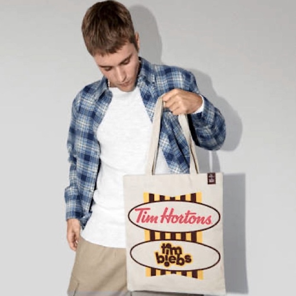 Tim Biebs Tote Justin Bieber colllab with Tim Horton’s